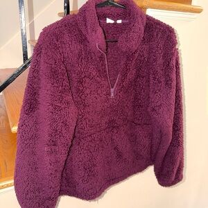GAP Factory Plush Half-Zip Teddy Jacket - Plum
